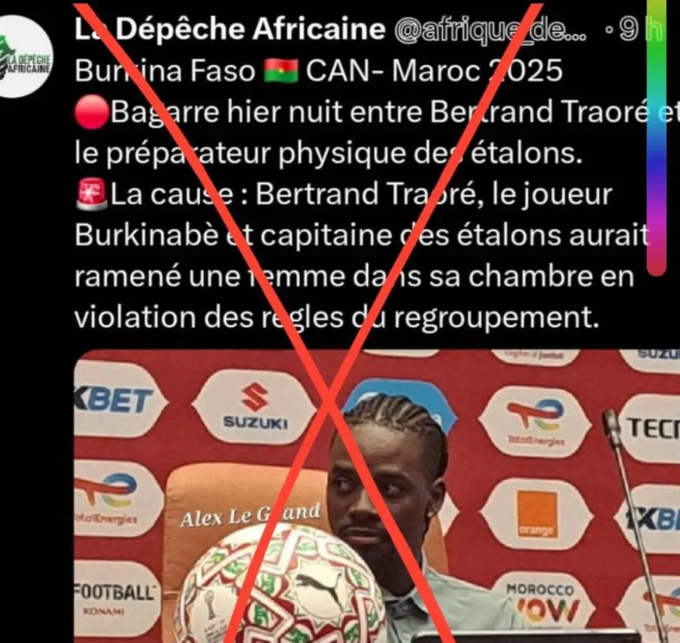 AblamGnamesso's tweet photo. Burkina Faso 🇧🇫 : Cette histoire est complètement fausse. Elle est montée de toute pièces avec pour objectif de semer la discorde au sein des Étalons.

Ça devient finalement habituel mais très ridicule. #CAN2025 #AFCON2025 https://t.co/3PNI66l2wI