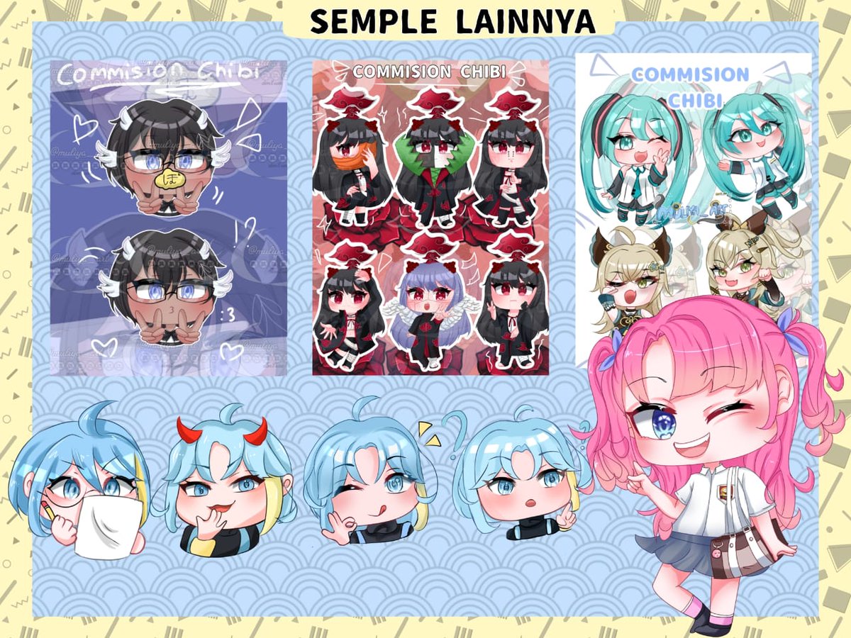 #WTS #opencommission #Vtubers #freebies #Kpop #OC #fanart

Hallo muli open commission anime style dan chibi style nya nihh 🩷
Pengerjaan 3-5 hari ajah 
Yang mau bisa dm muli di sini atau 
Respon lebih cepat melalui :
Wa:085136657092
