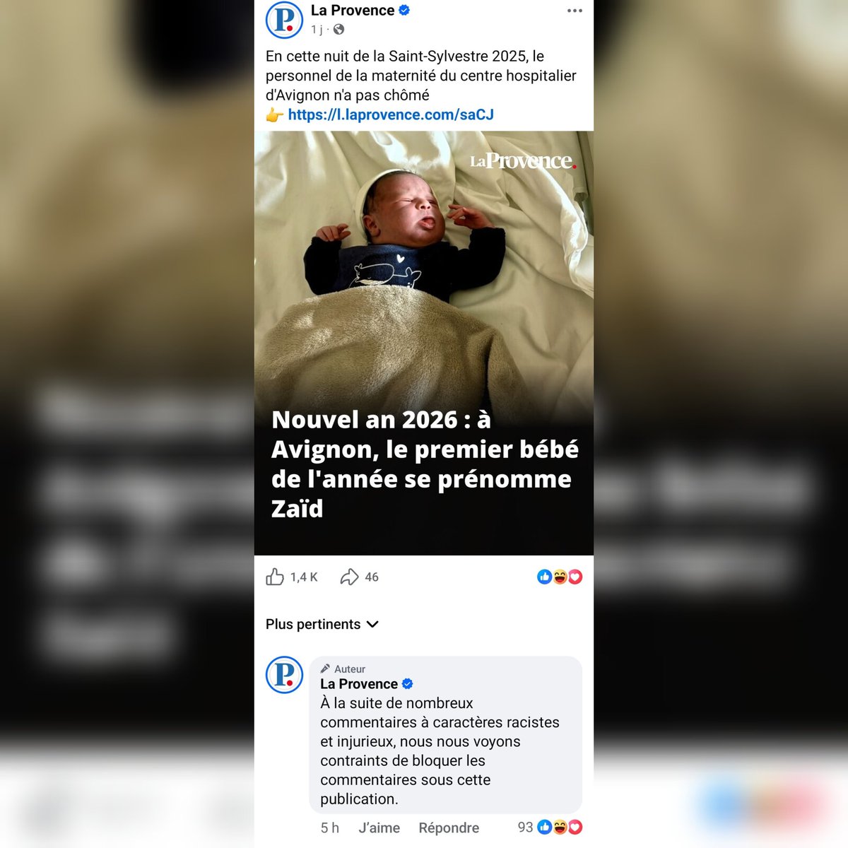 Tajmaat_Service's tweet image. 🇫🇷 FLASH - Un second nourrisson, prénommé Maryam, a également subi une vague de haine similaire, conduisant le quotidien « La Provence » à désactiver les réactions sur les deux publications, afin d’enrayer la multiplication d’insultes visant Zaïd et Maryam.

Sur les trois…