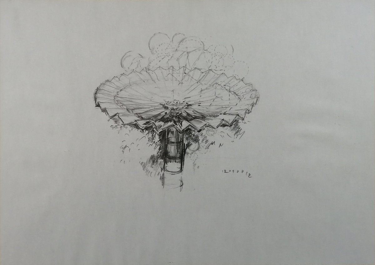 ebisquez's tweet image. 1988年 17.6×25cm 紙に鉛筆
※ (コンポート皿の上に泡がのっている)【10のべき (泡)】のための試行錯誤