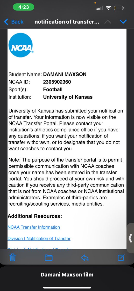 DamaniMaxson's tweet image. Officially in the transfer portal! 💯 
Just looking to show my skills on the field - 3 years of eligibility remaining 
Agent: @monnier_oscar