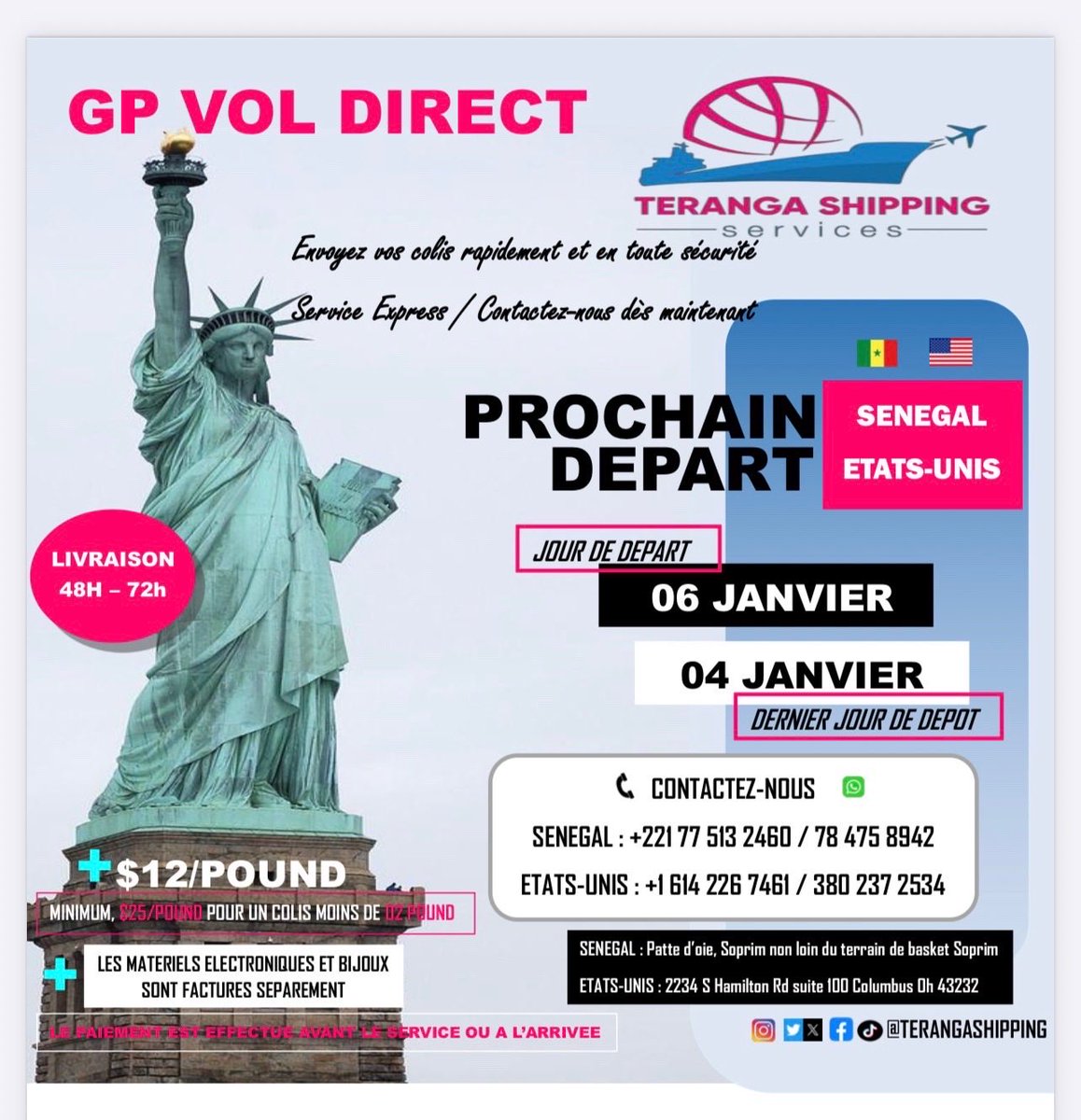 Vos colis 📦, nous les livrons
Contactez-nous dès maintenant

#US #senegal #nouakchott #conakry🇬🇳 #mauritanian #gambian_tiktok🇬🇲🇬🇲 #burkina_faso #rdc #cameroon #cotedivoire #canada #sierraleone🇸🇱 #gabon #maroc2025 #diomaye #sonko #FIFAWorldCup 
#Taggat #TotalEnergiesAFCON2025