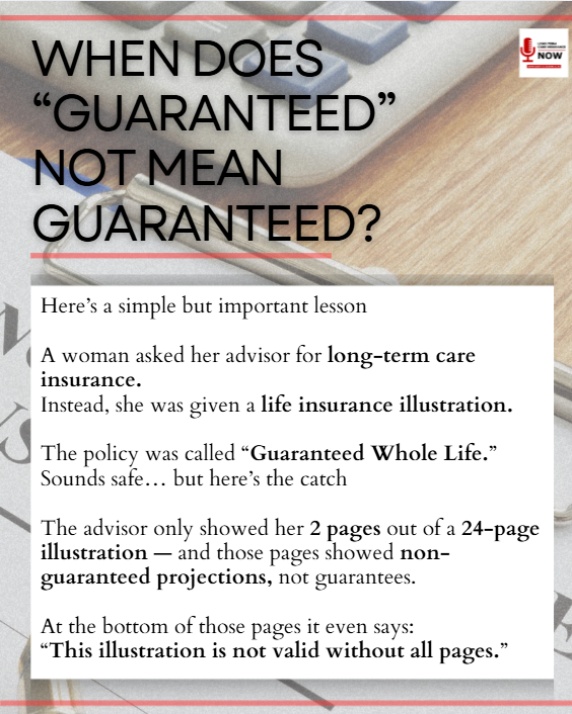 LTCShop's tweet image. "If it’s called ‘guaranteed,’ make sure you’re actually seeing the guarantees.”

Projections aren’t promises. 

#ltc #insurancetips #longtermcare #retirement #eldercaretips #eldercare #caregiverlife