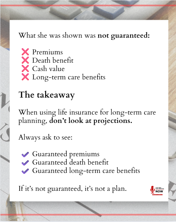 LTCShop's tweet image. "If it’s called ‘guaranteed,’ make sure you’re actually seeing the guarantees.”

Projections aren’t promises. 

#ltc #insurancetips #longtermcare #retirement #eldercaretips #eldercare #caregiverlife