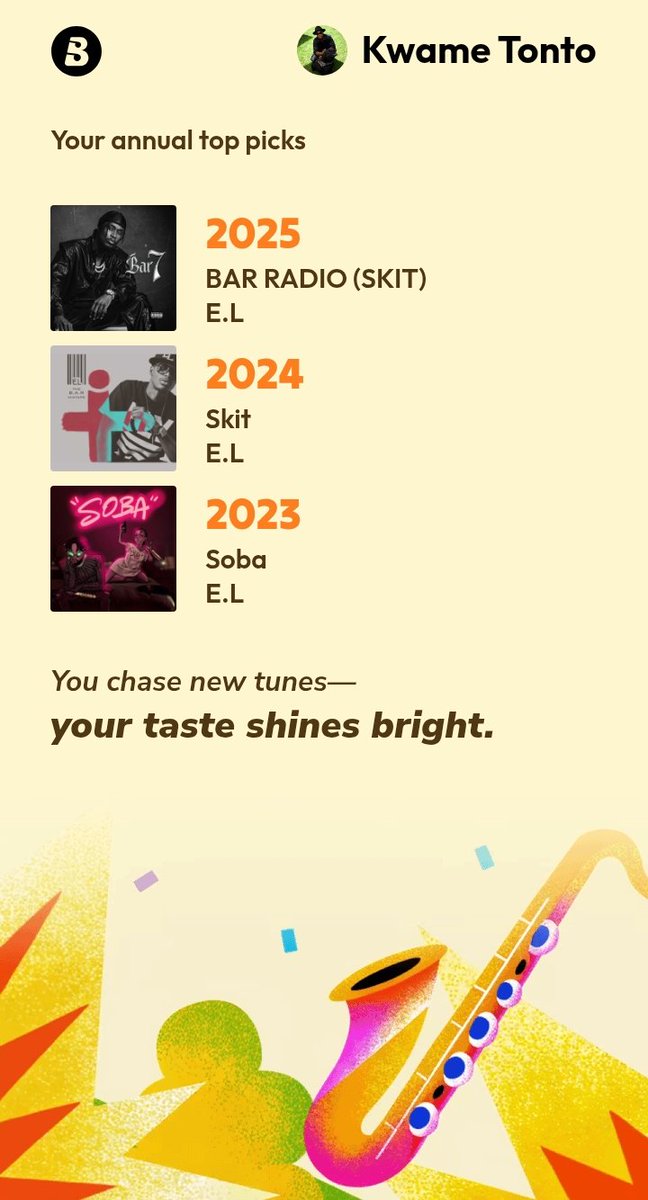 ELomi98730's tweet photo. @KwameTonto1 @BoomplayGhana @ELgh_ Part 2.
#DisciplesOfEL #RecapWithEL
#BoomplayRecapWithEL
Ma favs :
1. π€ @ELgh_
2. π€ @Kobbyphlakesghz
3. π @Bogoblay_ https://t.co/BY6syCwg09