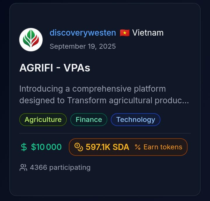 SdaCrypto83564's tweet image. AFRIFI @vpachain proving global trust in this game-changing agricultural revolution.  
With only 14days left, don’t just watch be a visionary, invest massively $SDA, and secure your place in the future of food and finance !  
sidrastart.com/project/bac870…
 @maljefairi @sidrachain