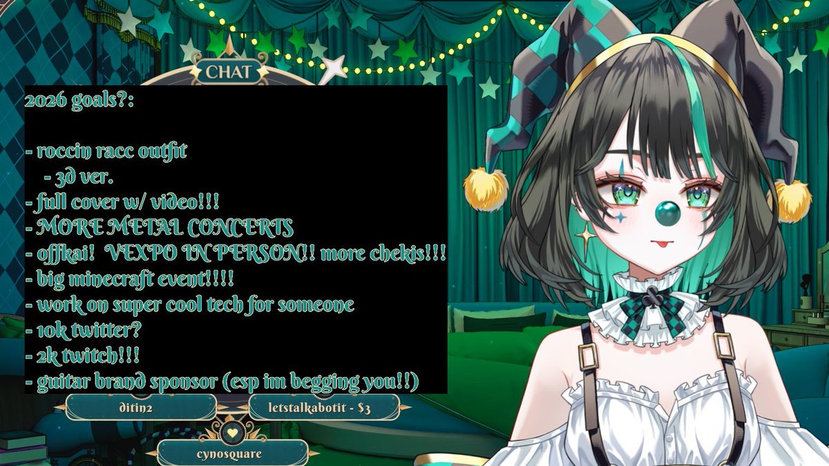 janedoeluvr44's tweet image. 🎉 2026 resolutions let's GOOO!!!!!~ 💚
starlots what's UR 2026 goals?? tell me!!!

here's mine!~ :
• rockin' racc outfit in 3D for concerts!!! 🦝
• drop a full cover + video with someone!!!
• MORE METAL CONCERTS~!!! 🤘
• OFFKAI (virtual) &amp;amp; VEXPO (in person)!! 👀
• host a…