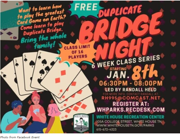 drgraden's tweet photo. Sharpen Your Skills at Duplicate Bridge Night with White House Parks and Recreation https://t.co/AiT3RPHcdz https://t.co/pNzIsVFijj