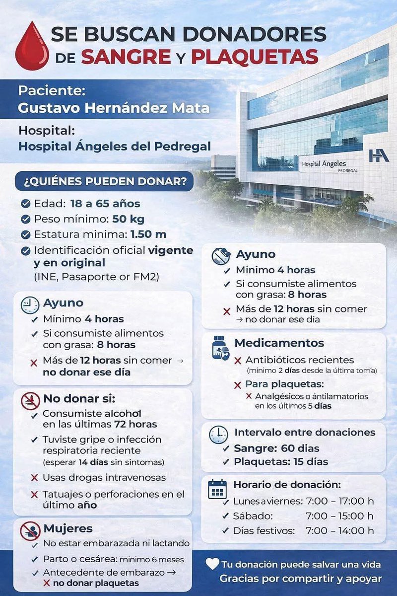 📢📢📢 DIFUNDE Y SI PUEDES,  DONA. 

URGENTE DONADORES DE SANGRE para GUSTAVO HERNÁNDEZ MATA que se encuentra en el Hospital Angeles del Pedregal. Toda la información en la imagen.  <a href="/c4jimenez/">Carlos Jiménez</a> <a href="/TlalpanVecinos/">Tlalpan Vecinos</a> <a href="/ColDelValleBJ/">Colonia Del Valle, Benito Juarez, #CDMX</a> <a href="/ALaMagdalenaC/">Alcaldía La Magdalena Contreras</a> <a href="/AlcaldiaMHmx/">Alcaldía Miguel Hidalgo</a> <a href="/AzcapotzalcoMx/">Alcaldía Azcapotzalco</a>