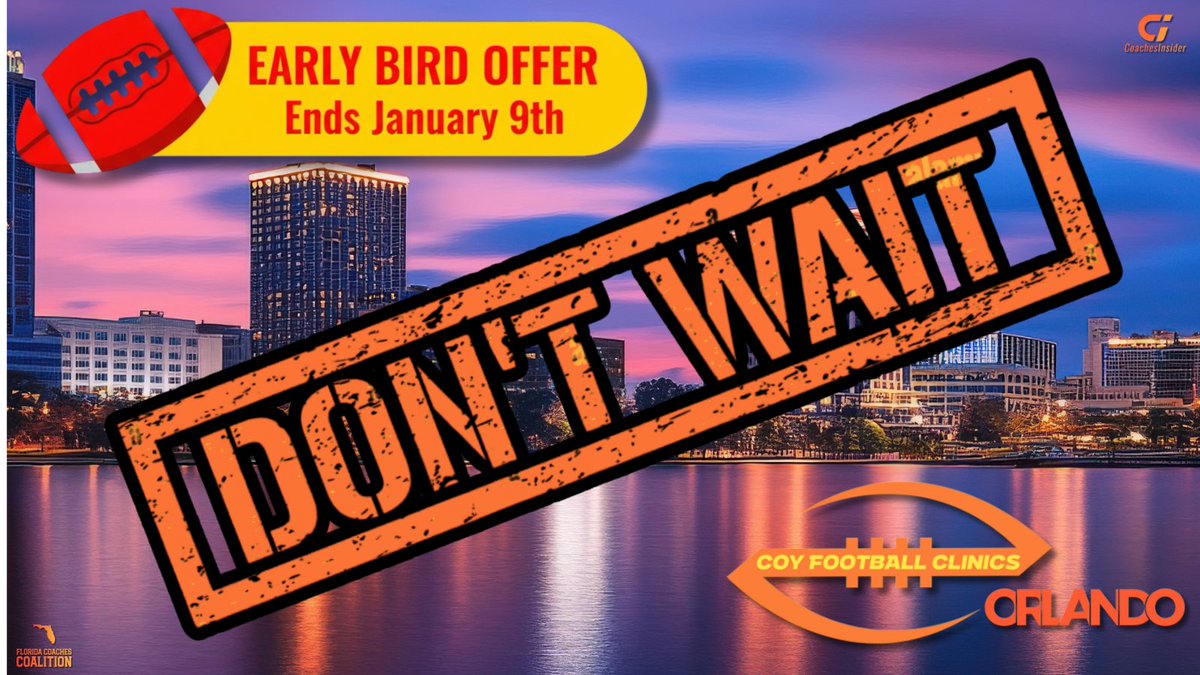 PayFLCoaches's tweet image. Early Bird for the 2026 Orlando COY Clinic ends next Friday.

Don't miss out on the biggest line up of Division 1 Head Coaches, Division 1 Staffs, and some of the best high school coaches in Florida.

Dabo Swinney (Clemson)
Lane Kiffin (LSU)
Mario Cristobal (Miami)
Jon Sumrall…
