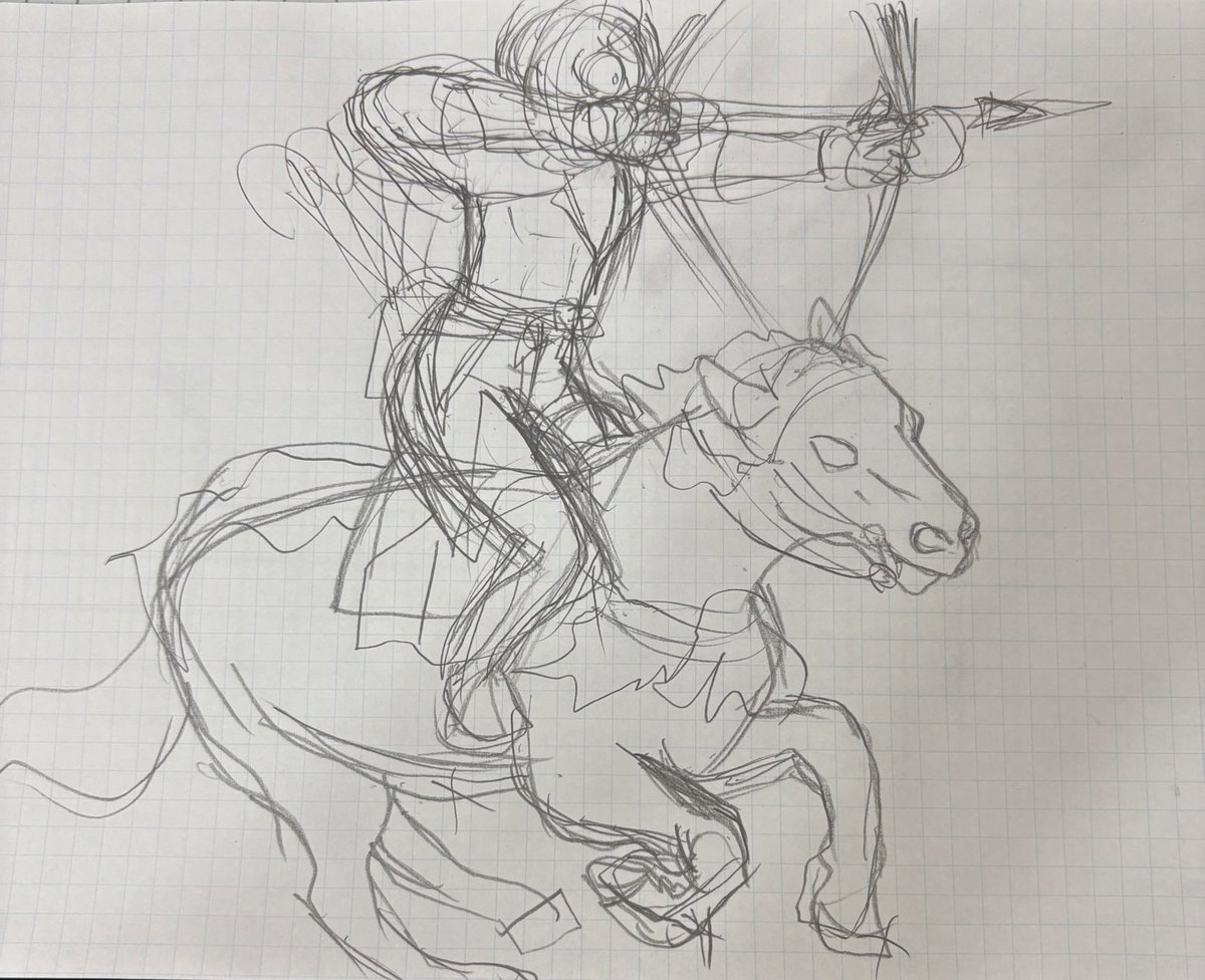 馬の絵は下書きこんなん 無理にいちろを絡ませなくてもよかったなと 馬