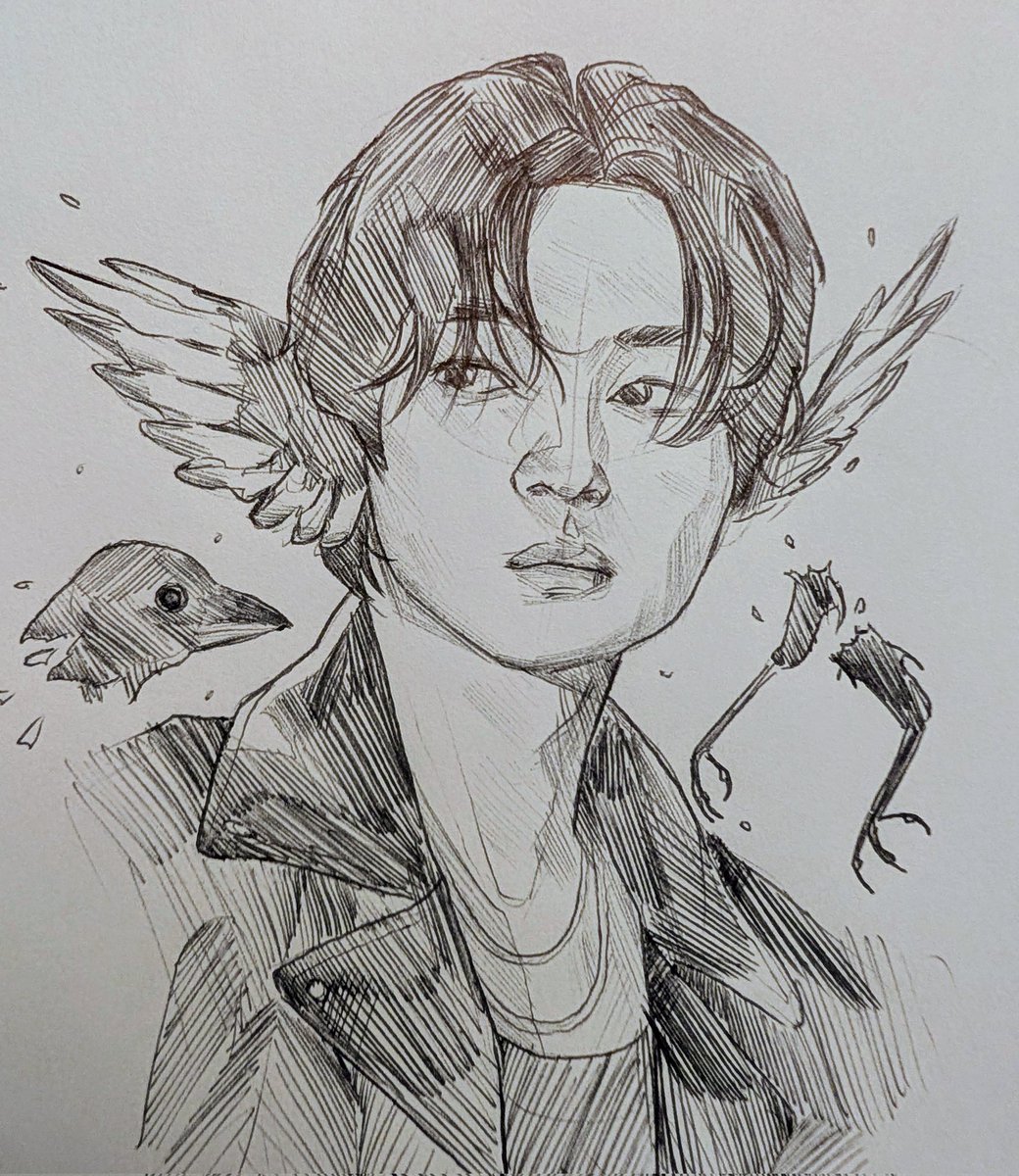 Hollomyy's tweet image. Magpie 

Lil work doodle 🪽
#leeknow #Straykidsfanart