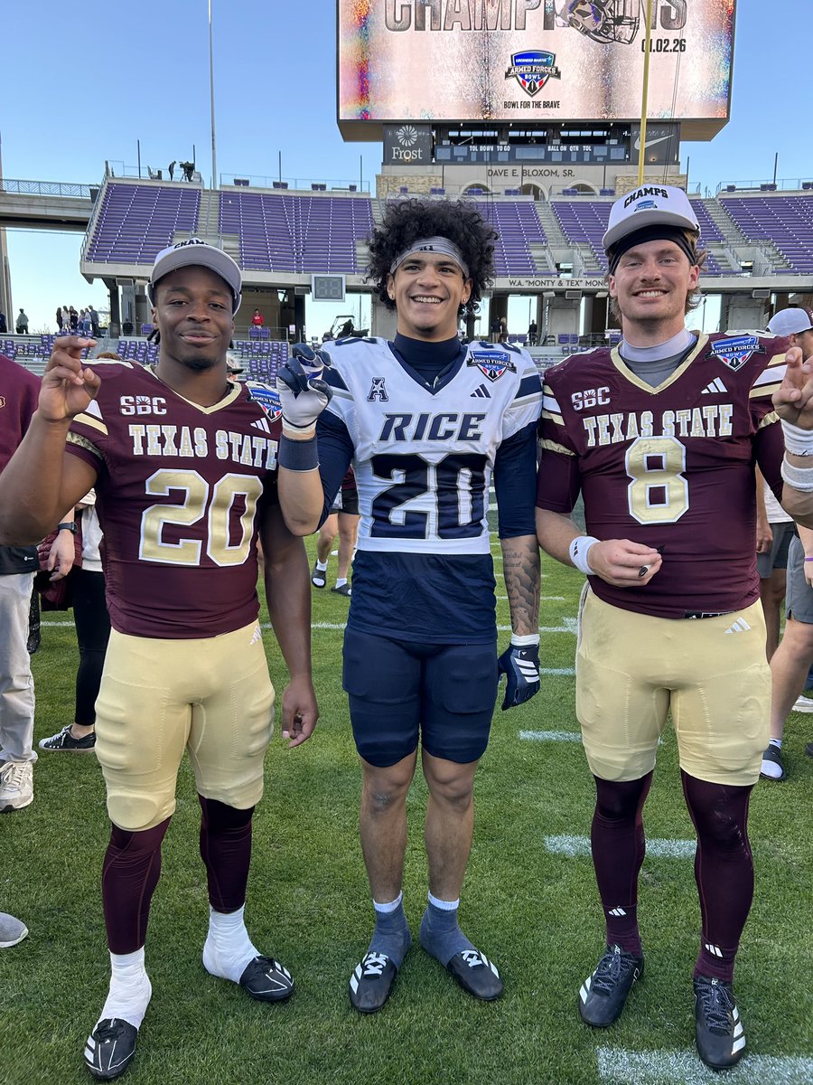What an incredible day for Rattler Football alumni <a href="/ColePryor_/">Cole Pryor</a> <a href="/BaileyFletcher0/">Bailey Fletcher</a> and Armed Forces Bolw MVP <a href="/BradJacksonUS/">Brad Jackson</a>!!! We know <a href="/RiceFootball/">Rice Football</a> and <a href="/TXSTATEFOOTBALL/">Texas State Football</a> are better programs because of you! Keep Striking!