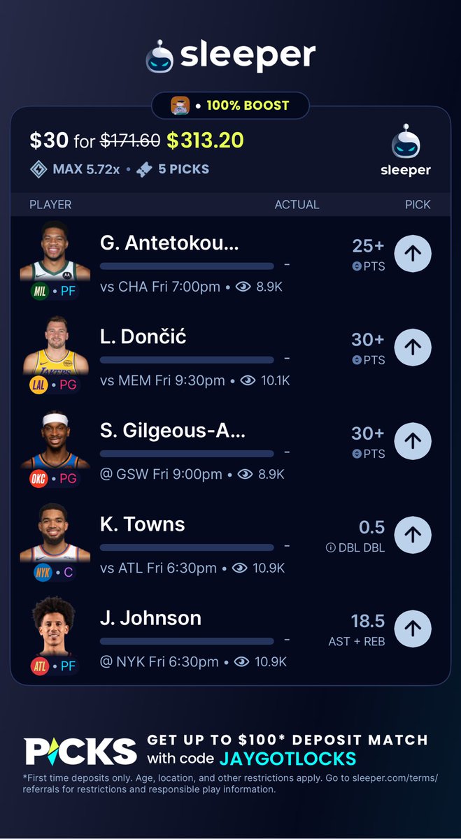 Jaygotlocks's tweet image. 100% Sleeper Boost  🍀

Max $30 #GamblingX #GamblingCommunity