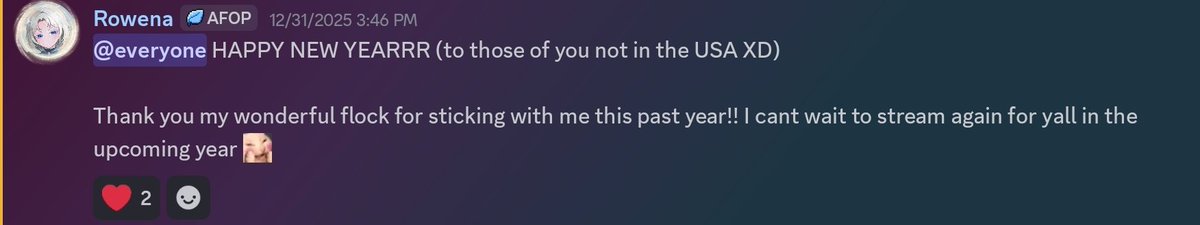 RowenaRavenVT's tweet image. I'm late reposting this but happy new year! 

Good things (and more streams) are GUARANTEED this year. I promise. 🤍
