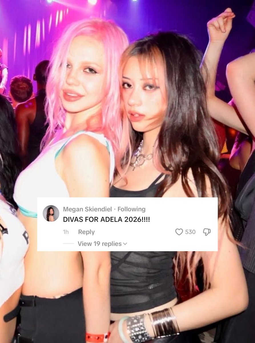 AdelaAccess's tweet image. “DIVAS FOR ADELA 2026!!!!!”

— Megan from KATSEYE under ADÉLA’s recent TikTok.