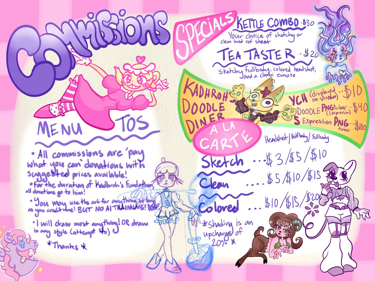 I'm opening commissions for the FIRST TIME EVER to help <a href="/HelpFluffy/">🦊ΘΔ Kadhroh is a PubbyFox ΘΔ🦊</a> afford school! Any donation made during his fundathon can be redeemed for art!! HUZZAH!