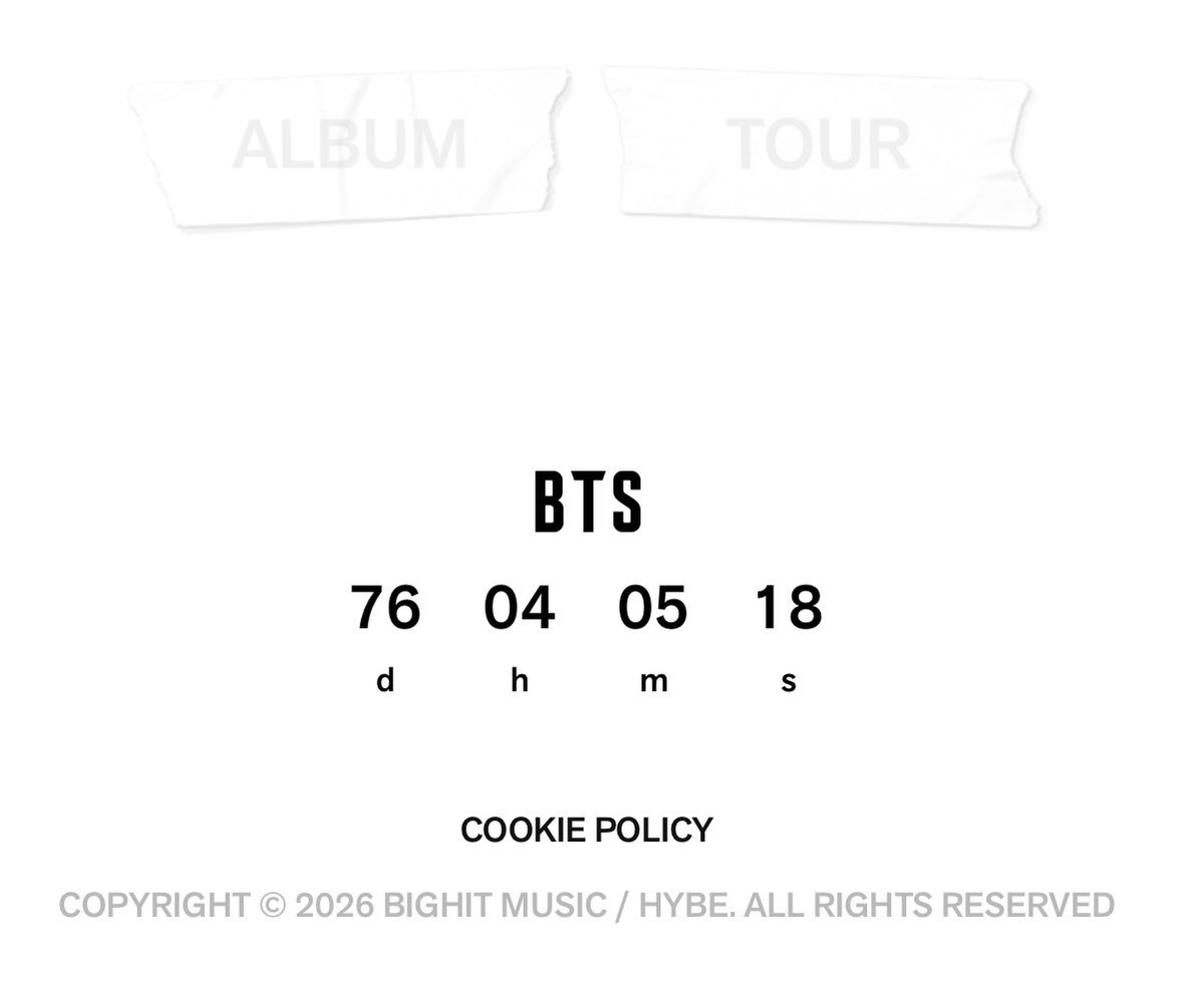 tksovers's tweet image. This new BTS site with Album and Tour countdown…im going crazyyyy MY GODDD 😭

🔗 : 2026bts.com