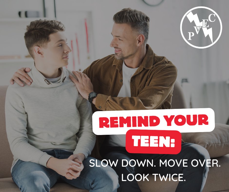 If you’ve got a teen driver in the family, now’s the perfect time for a quick talk about staying safe on the road—especially around utility crews. Remind your teen: Slow down. Move over. Look twice.  

At PVEC, we want every driver—and every employee—to make it home safely.