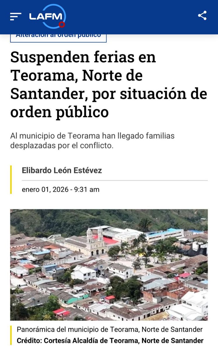 🚫🎉 Las ferias de Teorama fueron suspendidas por riesgos de seguridad. Cuando la violencia obliga a cancelar tradiciones, pierde la comunidad entera. Proteger la vida es prioridad, pero urge recuperar condiciones de seguridad y convivencia para no apagar la cultura y la economía
