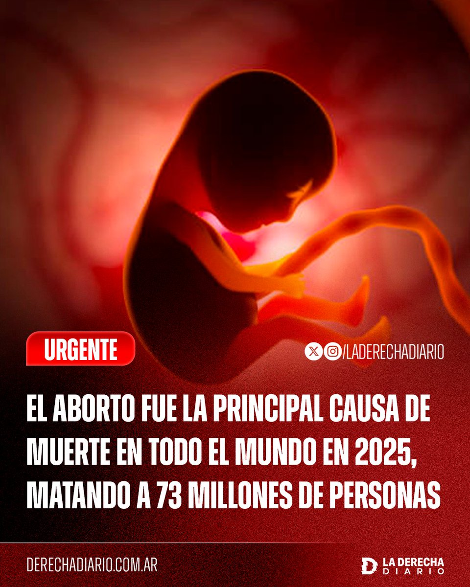 🚨🌎 | GENOCIDIO LEGAL: El aborto fue la principal causa de muerte a nivel mundial durante el 2025, con más de 73 millones de niños asesinados en el vientre de su madre.