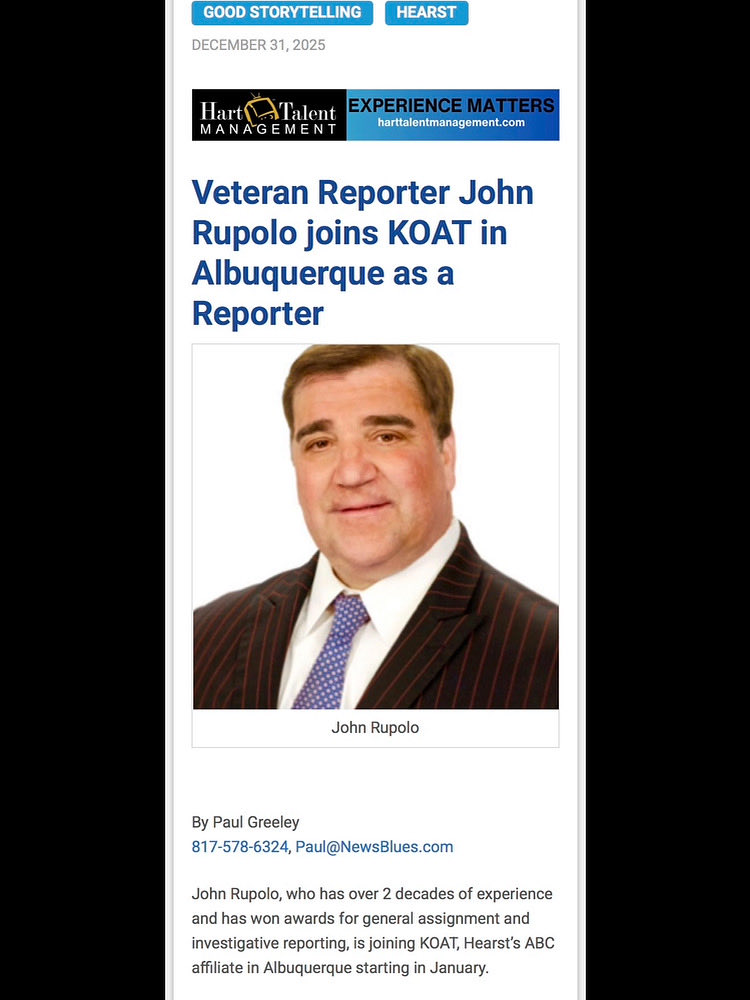 Rupolo_Reporter's tweet photo. Humbled and grateful to join a #hearst news operation with experienced motivated competent news managers, talented anchors and reporters, major market EP’s, Producers, Photags, and a great staff on the assignment desk. Happy New Year #2026

https://t.co/j6zA9R1E1y https://t.co/G2BkwMFyJE