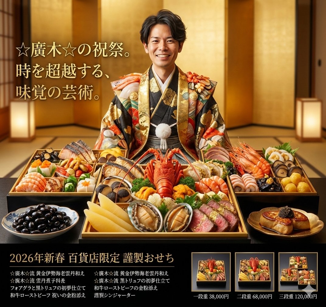 2026年版豪華おせち、NanoBananaPro×かし子さんプロンプト プロンプト