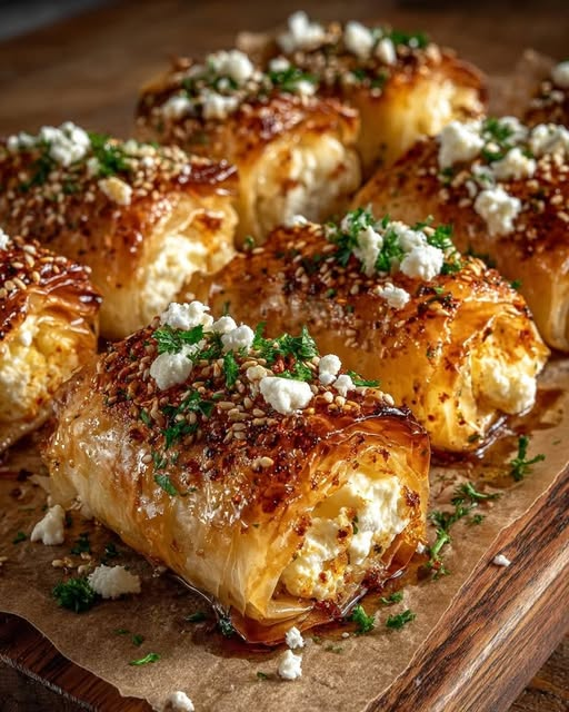 Crispy Feta Rolls with Spicy Honey Drizzle