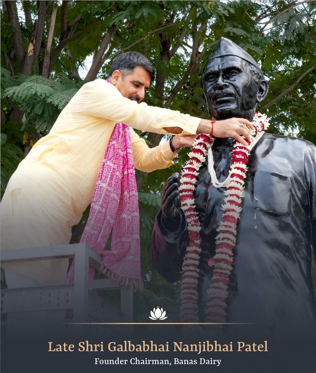 ChaudhryShankar's tweet photo. Tributes to the Founder Chairman of Banas Dairy Shri Galbabhai Nanjibhai Patel, on his death anniversary. His visionary leadership and legacy of strengthening cooperatives continue to inspire generations. https://t.co/PmQ1A551bf
