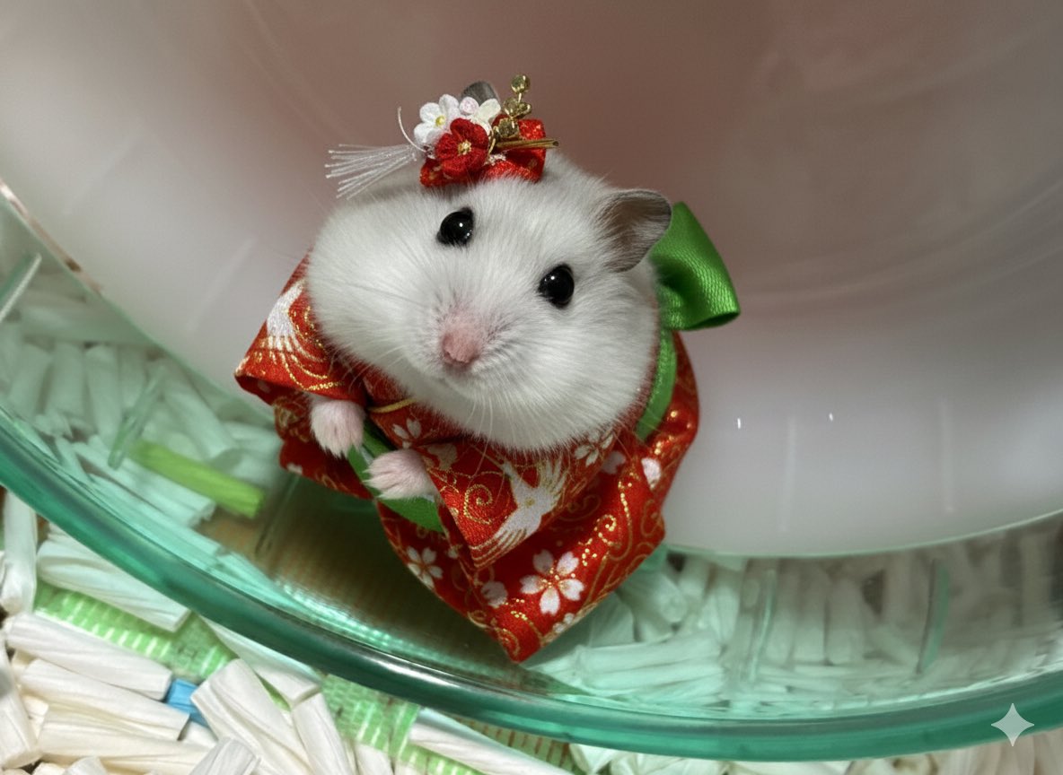 今日ははむちゃんに晴れ着を着せて貰ったよ 赤と青 可愛いね