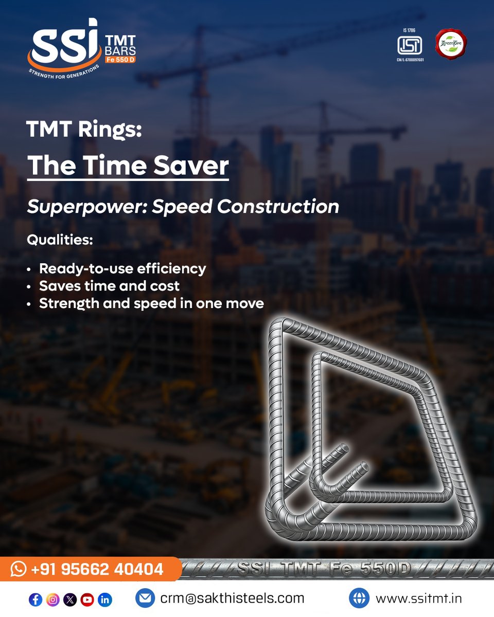 ssitmtbar's tweet image. From raw steel to reinforced strength, SSI TMT delivers a complete range of high-quality steel products.
✔️ Mild Steel Billets
✔️ TMT Bars
✔️ TMT Rings
✔️ Mild Steel Wires
Call: +91 9566240404
Visit us: crm@sakthisteels.com
#SSITMT #SteelProducts #BuildWithConfidence #Fe550DSteel