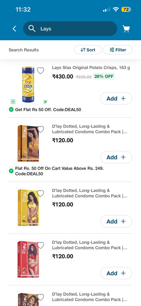 TweetGowdru's tweet photo. If I search for lays in @JioMart, I have been listed with condoms. What’s happening ?! https://t.co/ObdIi3nyQa