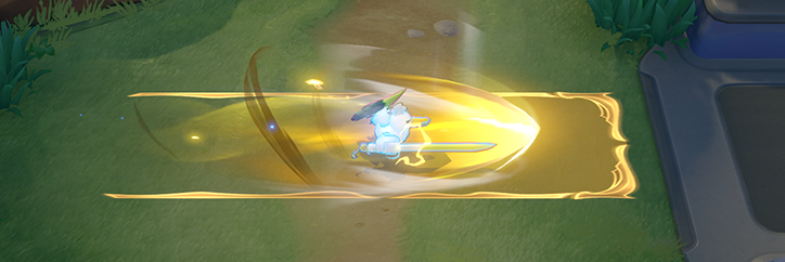 Cra_PokeUnite's tweet image. 【ユナイト技】（Lv.9で取得）
Lunging Leek Nova Blast (89秒)
ネギを構え、指定した方向に突進する
当たった相手のポケモンにダメージを与え、押し退ける
その後、爆発を起こし、周りにいる相手のポケモンにダメージを与える