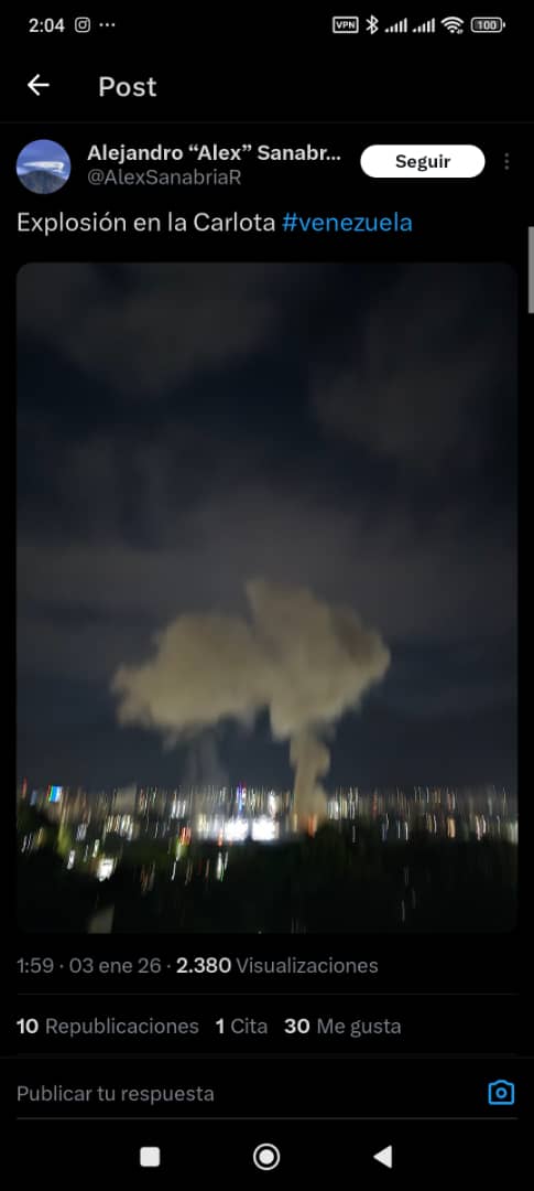 MundarayZair's tweet photo. #URGENTE Explosiones en Caracas, aeropuerto de Higuerote, parte de la ciudad sin electricidad a media noche. https://t.co/fUtVpt9tq0