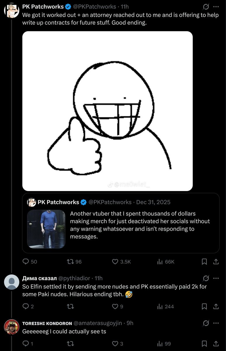MrClippyCloppy's tweet photo. Turns out @PKPatchworks isn't some innocent guy who got tangled up with elfins drama, Hes a predatory scum bag who uses his patch services to get nudes out of New Vtubers

Thanks to @pythiadior for drawing my attention to this

#elfpsyart #elfinpsyart #elfinpsyop https://t.co/Tq2h7f2jOJ