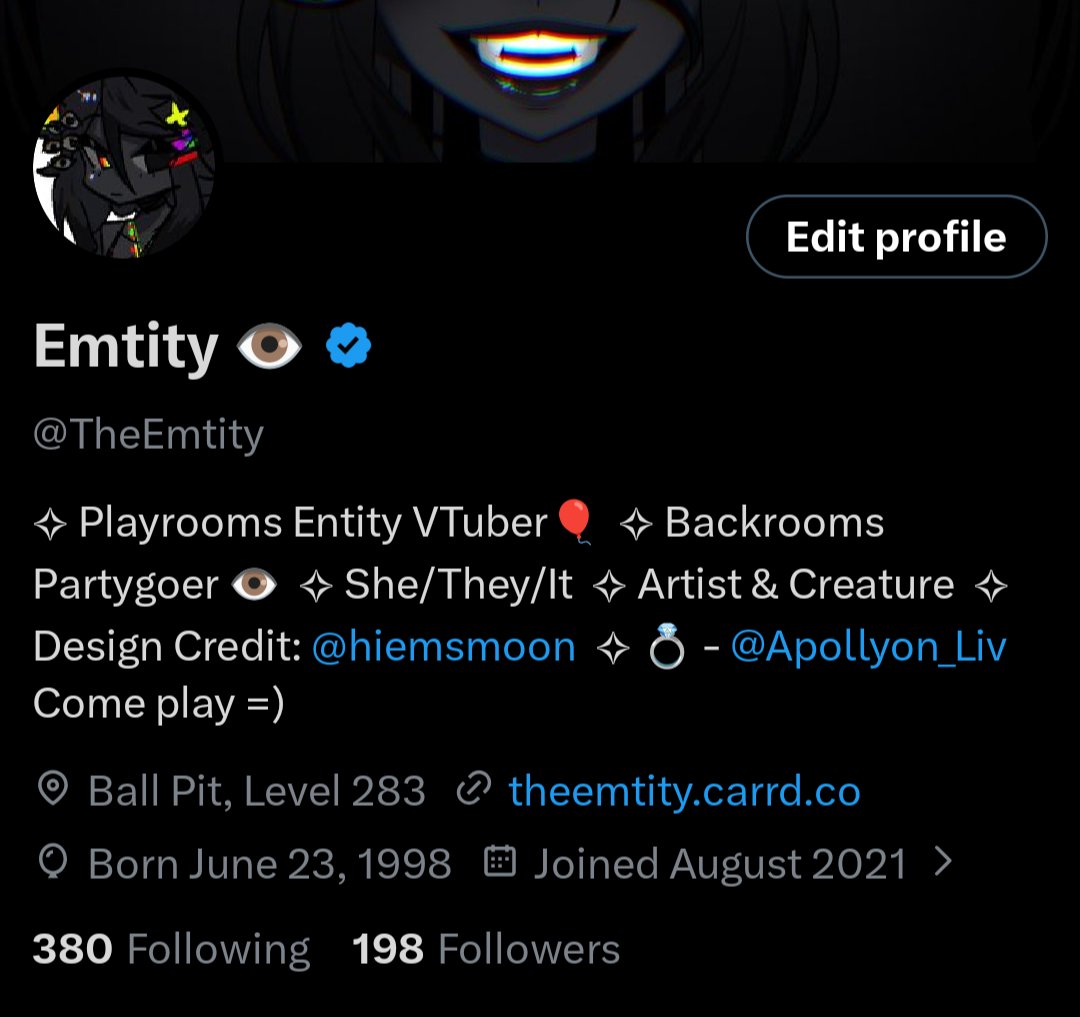 TheEmtity's tweet image. We are so incredibly close to 200 followers! ;_;

I appreciate you all so much and thank you for being here for me! I can't wait to debut and bring you all more content and entertainment! 🖤 👁️