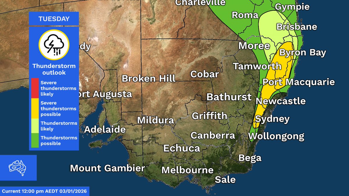 BOM_au's tweet image. #Warm to #hot &amp;amp; #humid weather has built up across parts of #NSW &amp;amp; eastern #VIC. #Thunderstorms are likely across much of northern &amp;amp; eastern Vic &amp;amp; much of NSW today &amp;amp; Sunday. More: bom.gov.au