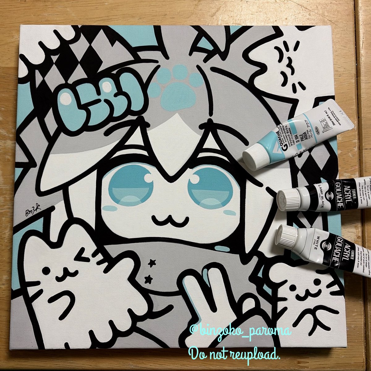 🩵TWO NECCO🩵 (アクリルガッシュ/S3号キャンバス)