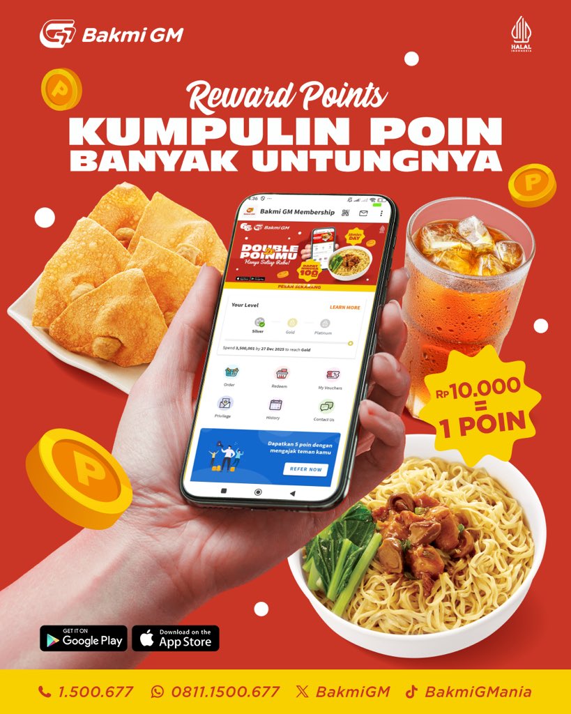 Bukan cuma kenyang, tapi juga cuan poin 🙌

Jadi member Bakmi GM dan dapetin 1 poin setiap transaksi Rp10.000 
Kumpulin poinnya, dan tukerin poinnya jadi gratis menu favorit kamu! 

Yuk, daftar sekarang! Biar makannya makin puas 🤩

#BakmiGM #BakmiGMania