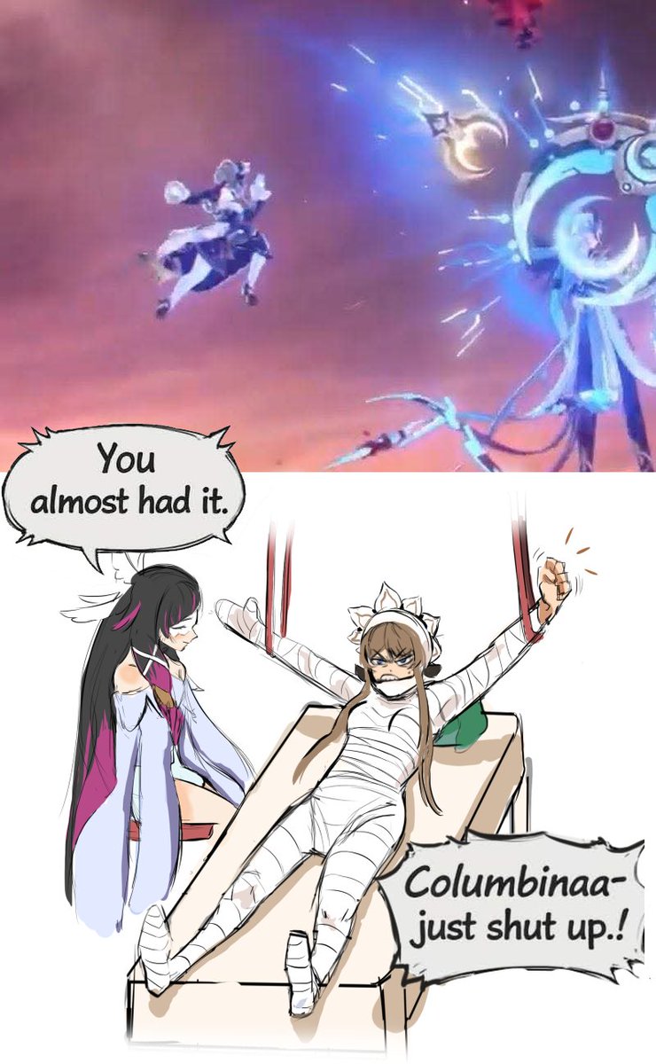 akurakian's tweet image. columbina: Maybe it’ll make her feel better if she thinks she was… close to winning....
#GenshinImpact #Columbina #Sandrone #dottore