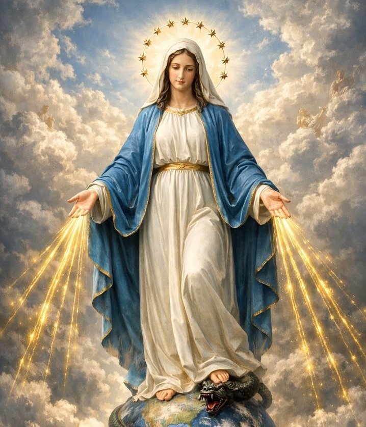✝️ Dios te salve, María, 
llena eres de gracia;
el Señor es contigo.
Bendita Tú eres 
entre todas las mujeres,
y bendito es el fruto de tu vientre, Jesús. 

Santa María, Madre de Dios,
ruega por nosotros, pecadores,
ahora y en la hora de nuestra muerte. Amén 🙏