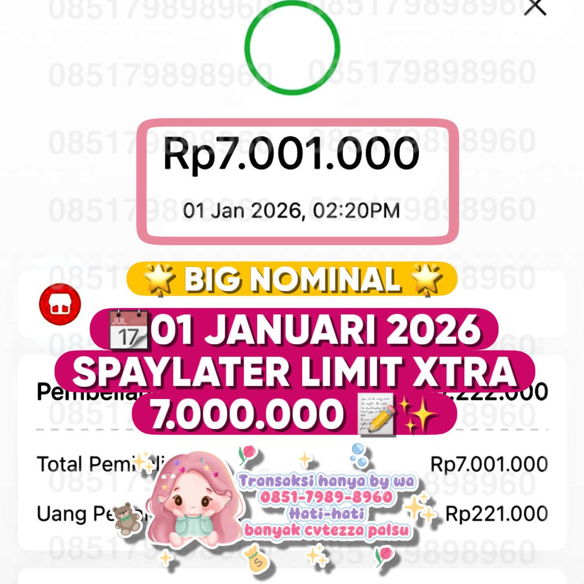 cvtezza's tweet image. 🚨 𝐅𝐔𝐋𝐋  𝘽𝙄𝙂 𝙉𝙊𝙈𝙄𝙉𝘼𝙇 🚨
#nombesarbyzaa 

─── 📆 01 𝐉𝐀𝐍𝐔𝐀𝐑𝐈 2026 ───

📬 GOPAYLATER — 𝟰.𝟱𝟬𝟬.𝟬𝟬𝟬
📬 SPAYLATER — 𝟳.𝟬𝟬𝟬.𝟬𝟬𝟬
📬 ATOME — 𝟳.𝟴𝟬𝟬.𝟬𝟬𝟬
📬 GOPAYLATER — 𝟭𝟬.𝟬𝟬𝟬.𝟬𝟬𝟬

⚡️ REAL CAIR SAT-SET, HITUNGAN MENIT!

t. gestun…