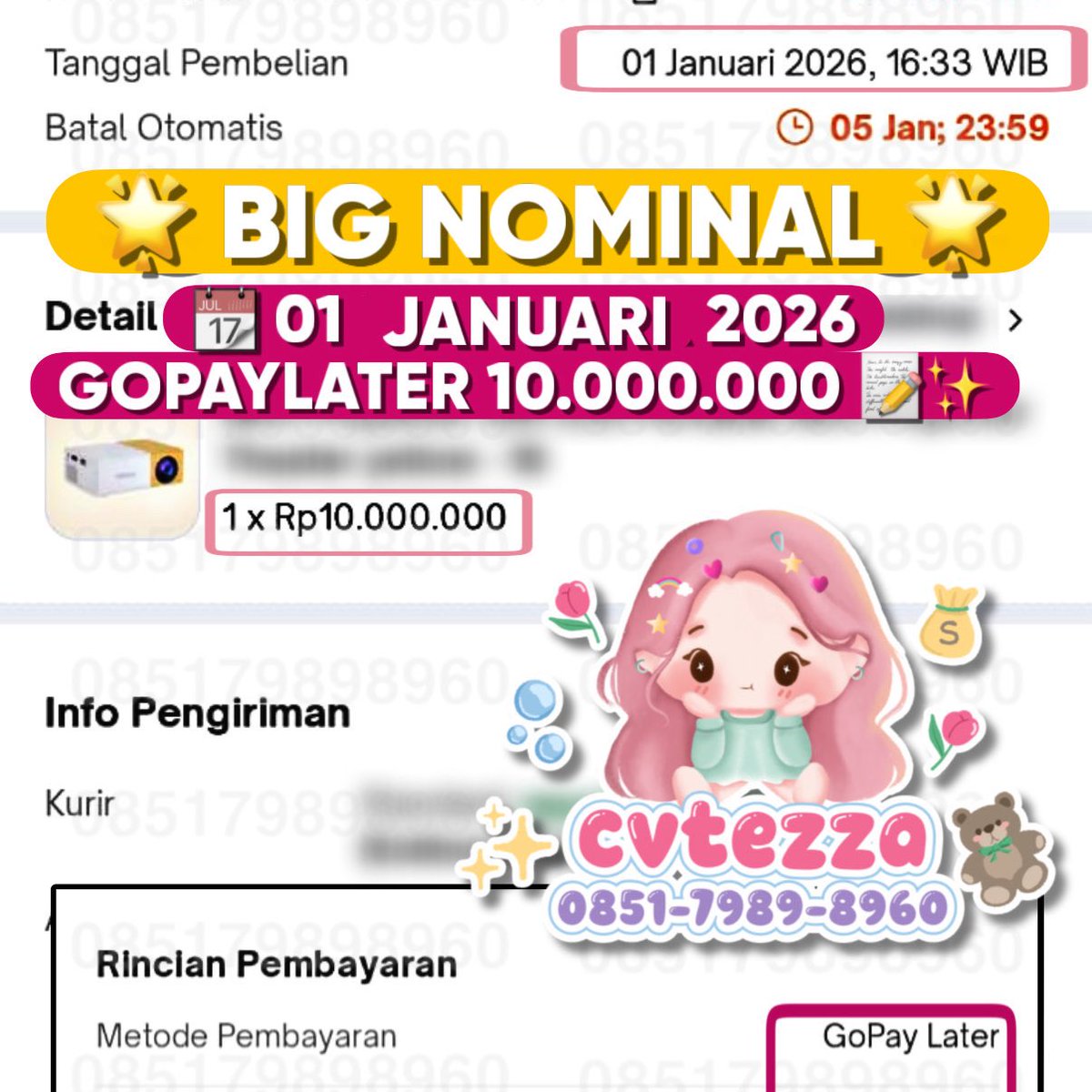 cvtezza's tweet image. 🚨 𝐅𝐔𝐋𝐋  𝘽𝙄𝙂 𝙉𝙊𝙈𝙄𝙉𝘼𝙇 🚨
#nombesarbyzaa 

─── 📆 01 𝐉𝐀𝐍𝐔𝐀𝐑𝐈 2026 ───

📬 GOPAYLATER — 𝟰.𝟱𝟬𝟬.𝟬𝟬𝟬
📬 SPAYLATER — 𝟳.𝟬𝟬𝟬.𝟬𝟬𝟬
📬 ATOME — 𝟳.𝟴𝟬𝟬.𝟬𝟬𝟬
📬 GOPAYLATER — 𝟭𝟬.𝟬𝟬𝟬.𝟬𝟬𝟬

⚡️ REAL CAIR SAT-SET, HITUNGAN MENIT!

t. gestun…