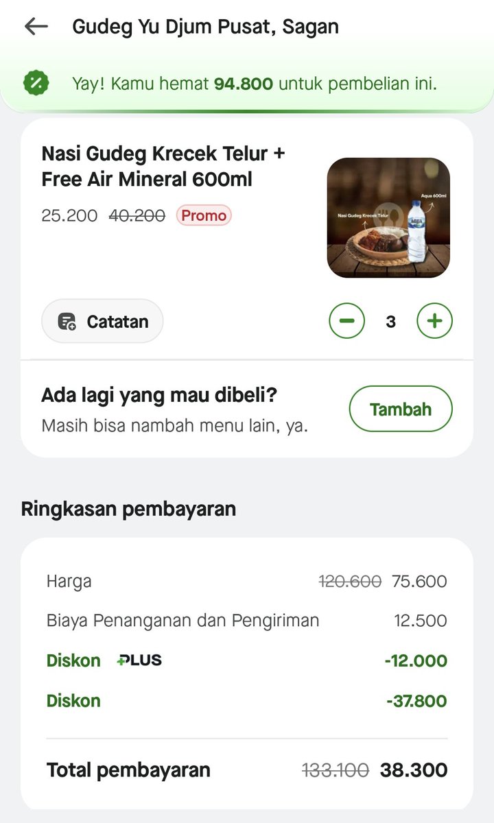 ditodewa's tweet photo. @hrdbacot Paling bener @gofoodindonesia aja pak 38rb udah gudeg yu djum pusat krecek telur sama minum https://t.co/zSJt5eULNA