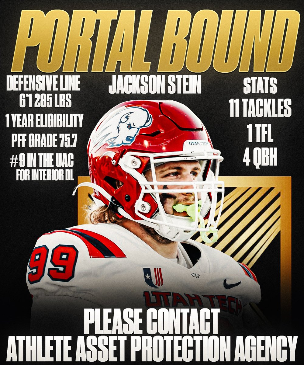 JacksonZStein's tweet photo. Officially in!!! Let’s get it. 75.7 PFF #9 in the UAC for Interior DL. @AthleteAsset  @PeteNakos @TransferPortal @Hayesfawcett3 @247SportsPortal @CollegeFBPortal @RivalsPortal https://t.co/oI0U7WpjIj