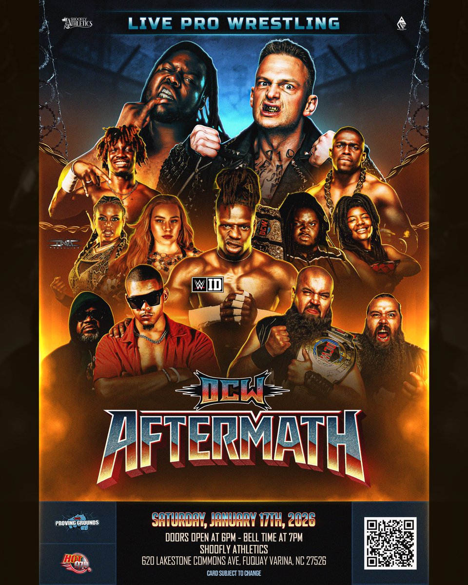 DCWrestlingLive's tweet image. Get Ready for DCW AFTERMATH! ⚠️in FUQUAY! 🔥

⚠️ LIMITED SEATING‼️
🎟️ TICKETS ARE ON SALE RIGHT NOW! 

📅 When: SATURDAY, JANUARY 17th, 2025
📍 Where: Shoofly Athletics Fuquay NC

 🎟️Visit dominantchampionshipwrestling.com