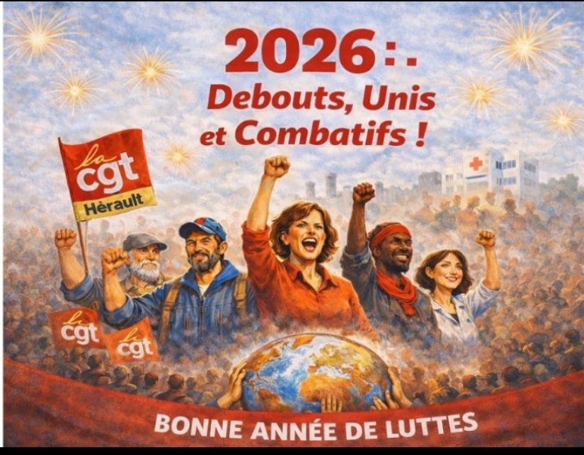 ✊ La CGT Hérault vous adresse ses meilleurs vœux pour 2026 : santé, solidarité, luttes gagnantes et progrès social pour toutes et tous. Ensemble, on ne lâche rien ! 
#BonneAnnée #CGT