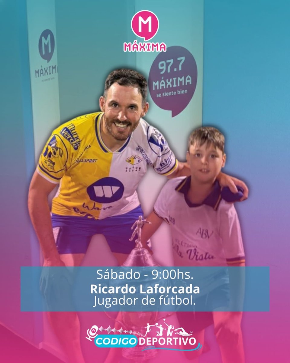 🎙️⚽ Este sábado desde las 9:00 hs, en Código Deportivo, recibimos a Ricardo Laforcada, jugador de fútbol.
📻 Por Máxima 97.7, donde el deporte se siente de verdad.<a href="/mauritaborda/">Lic.Mauricio Taborda</a> 

#CodigoDeportivo #Maxima977 #Futbol #Deporte #Entrevista #Radio #PasiónPorElDeporte