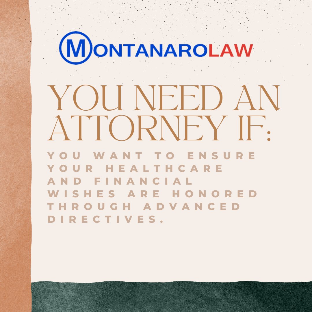 montanarolaw's tweet image. Protect your future with advanced directives! Call MontanaroLaw today to get started! #AdvancedDirectives #EstatePlanning #HealthcareDecisions #FinancialPlanning #AttorneyAtLaw #FuturePlanning #MontanaroLaw

(516)203-1700
montanarolaw.com
info@montanarolaw.com