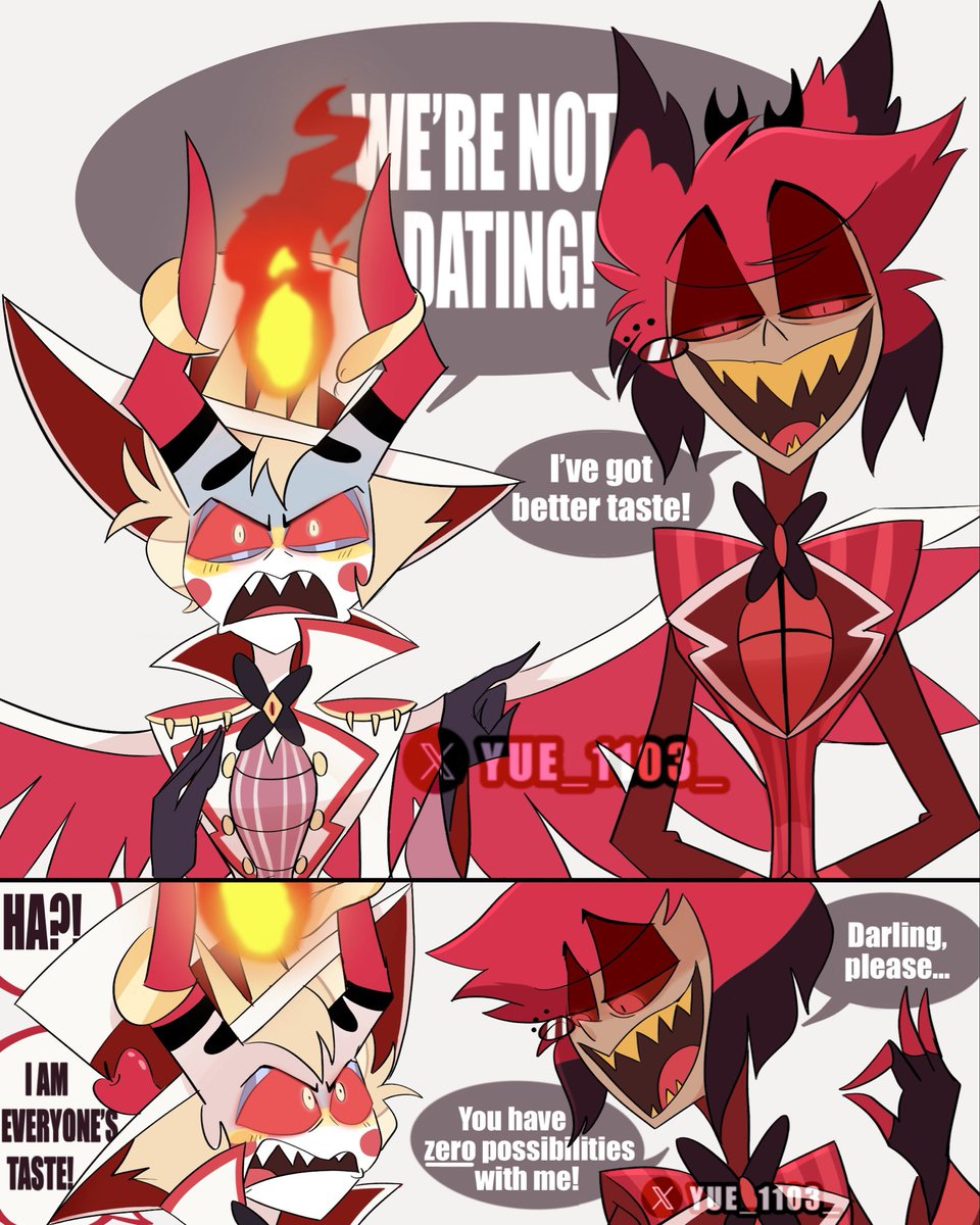 🦌: Prove it… 
🍎: oh~… I’m so proving it to you, Bambi…

#alastor #lucifer #HazbinHotel #radioapple #hazbinhotelseason2 #bambilu